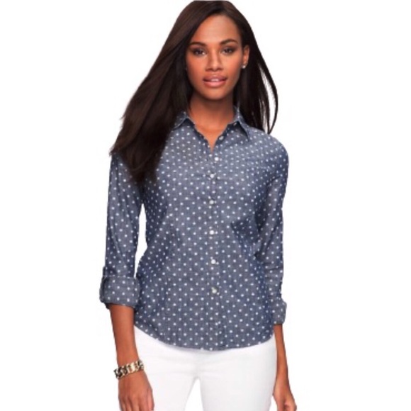 Talbots | Tops | Talbots Polkadot Denim 
